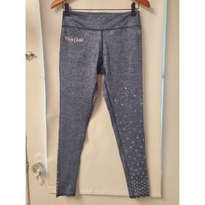 NWT League91 Denim Look Leggings with Star Design and Holy Child Script, Size M